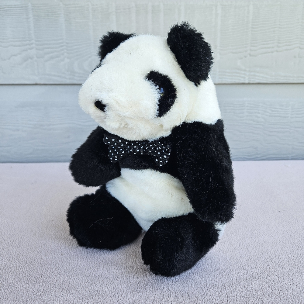 VTG Gund Bowtie Panda Bear Plush 1985 Black White Sitting 9"
